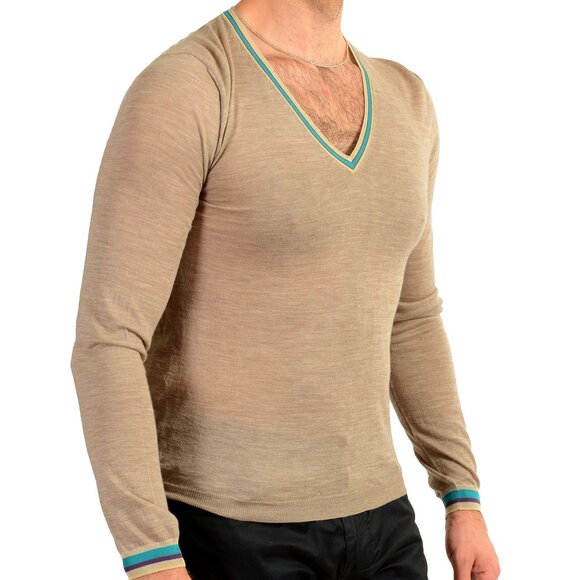 Prada Men's Gray 100% Wool V-Neck Pullover Sweater US XS IT 46 - Picture 2 of 6